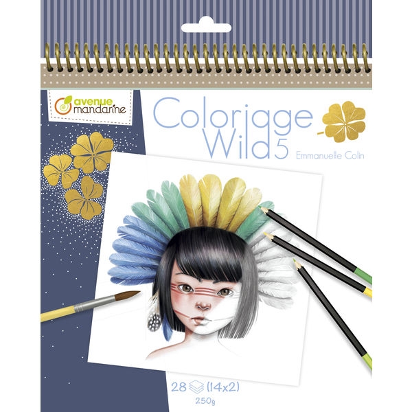 塗り絵 アベニューマンダリン カラーリングブック　ｗｉｌｄ５ 28シート (14柄ｘ２シート） ネイビー 1冊（直送品）