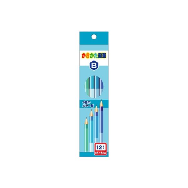 サンフレイムジャパン 4色軸のかきかた鉛筆　ブルー　Ｂ 500-2299 1セット（5個）（直送品）