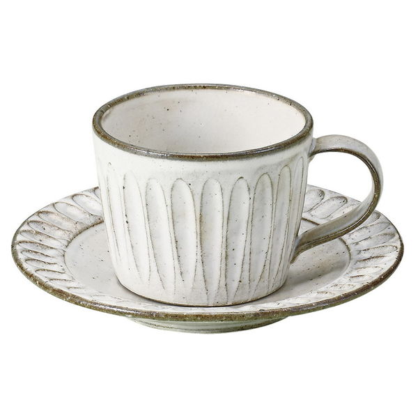 陶雅 カップ＆ソーサー 粉引しのぎコーヒー碗皿 [2個入] tga-1018-106（直送品）