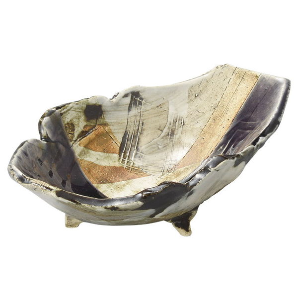 陶雅 盛鉢 紫釉刻紋三つ足舟型鉢 [1個入] tga-5118-099（直送品）