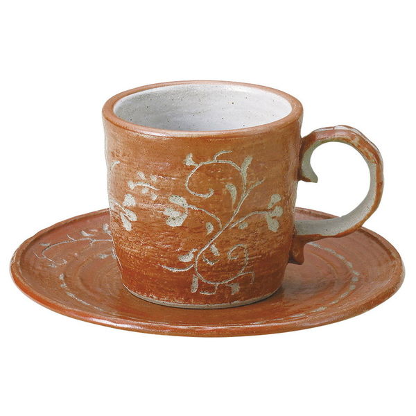 陶雅 カップ＆ソーサー 唐草彫(赤)コーヒー碗皿 [2個入] tga-5418-122（直送品）