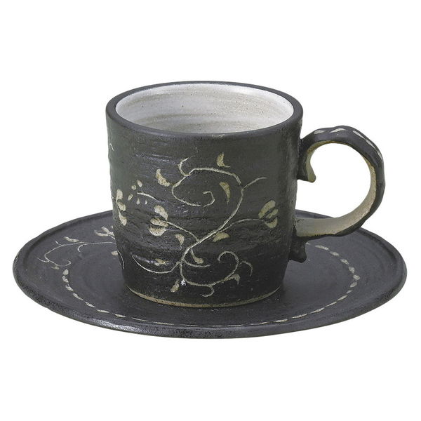 陶雅 カップ＆ソーサー 唐草彫(黒)コーヒー碗皿 [2個入] tga-5418-139（直送品）