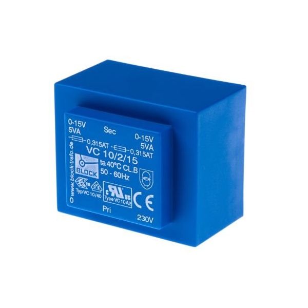 基板実装用トランス 一次側:230V ac 二次側:15V 定格電力:10VA， VC 10/2/15 出力数:2 1ロット(35個)（直送品）