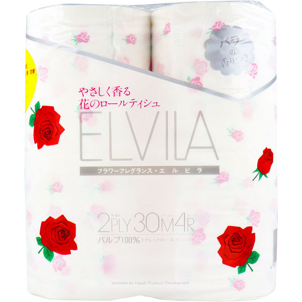 四国特紙 トイレットペーパー フラワーフレグランス エルビラ バラの香り ダブル 30m×4ロール　1袋(4ロール入)×24セット（直送品）