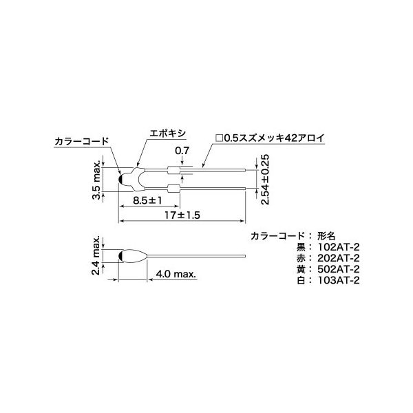 SEMITEC サーミスタ NTC， 10kΩ 103AT-2 1ロット（10個）（直送品）