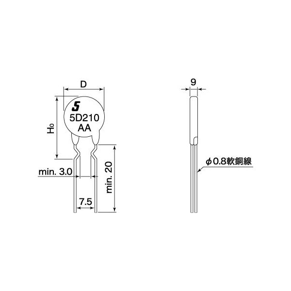 SEMITEC サーミスタ NTC， 10Ω 10D2-10LC 1ロット（10個）（直送品）