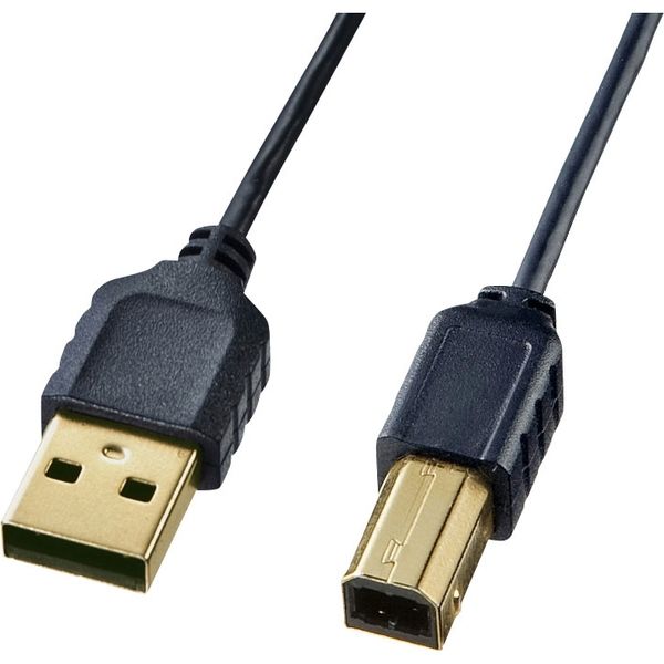 サンワサプライ 極細USBケーブル（USB2.0 A-Bタイプ・ブラック・2m） KU20-SL20BKK 1本