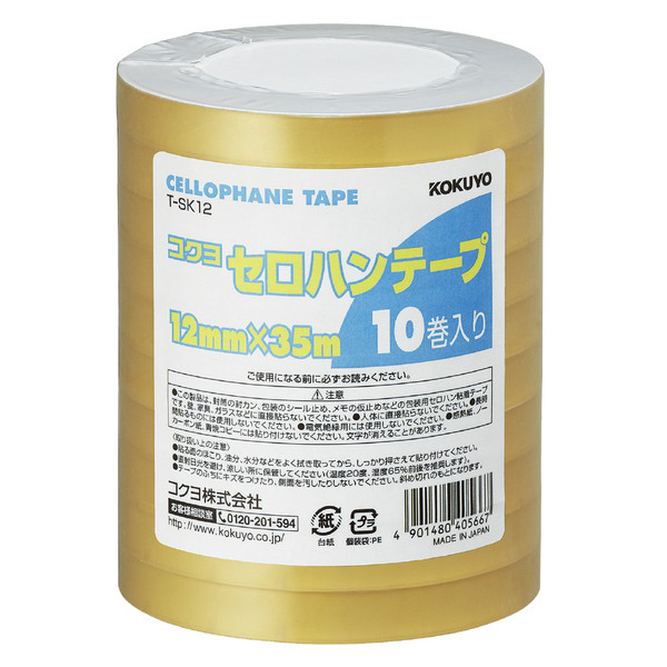 コクヨ セロハンテープ 大巻 工業用 12mm×35m T-SK12N 1セット（100巻：10巻入×10パック）（直送品）