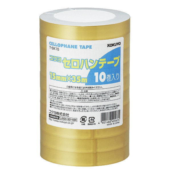 コクヨ セロハンテープ 大巻 工業用 15mm×35m T-SK15N 1セット（100巻：10巻入×10パック）（直送品）