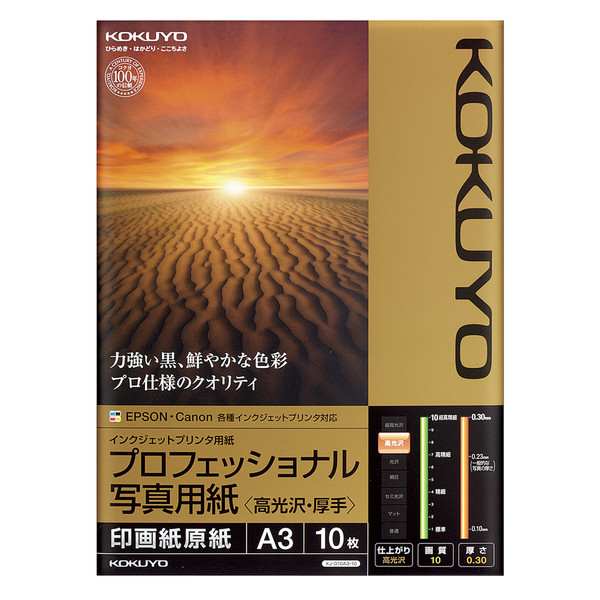 コクヨ（KOKUYO） IJP用紙<プロフェッショナル写真用紙> 高光沢 ・厚手 A3 10枚 KJ-D10A3-10（直送品）