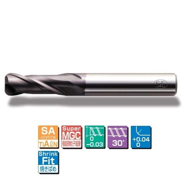 Φ12 2本SAコーティング超硬ラジアス2枚刃ロングシャンク