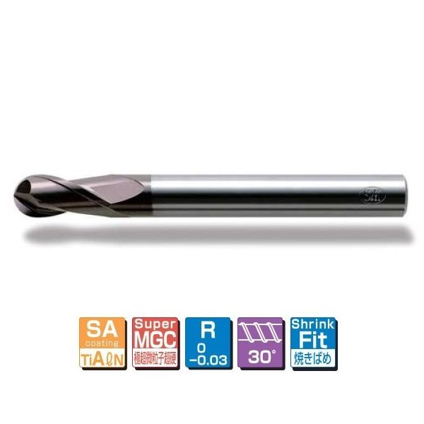 三興製作所 SA(TiAlN)コーティング超硬2枚刃ボールエンドミル SAGCBE R1.85 SA-GCBE 1本（直送品）