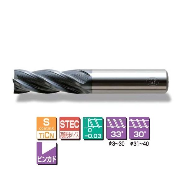三興製作所 S(TiCN)コーティングエステック4枚刃エンドミル(ショート刃) SS4T 38 38.0 1本(直送品)