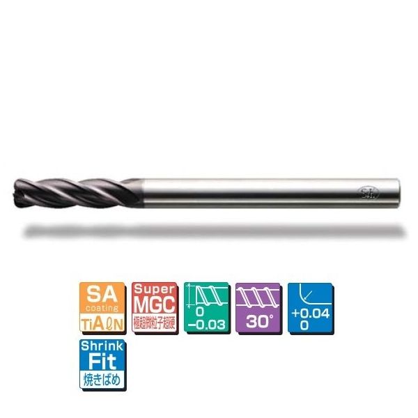 SA(TiAlN)コーティング超硬ラジアスエンドミル(ロングシャンク)(4枚刃) SAGVR4LS 12XR4 SA-GVR4LS 1本（直送品） 26,555円