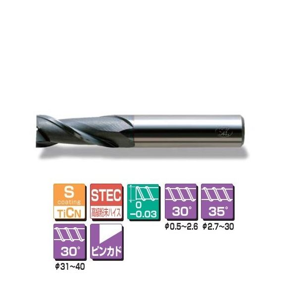 三興製作所 S(TiCN)コーティングエステック2枚刃エンドミル(ショート刃) SS2T 4.4 1本（直送品）ハイススクエアエンドミル