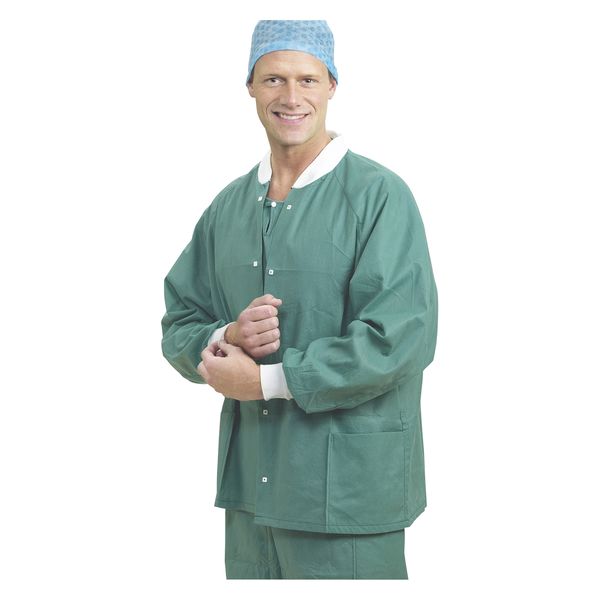 メンリッケヘルスケア バリアー ウォームアップジャケット 24438402 18020(L)グリーン48マイ 1箱(48入)　スクラブ（直送品）