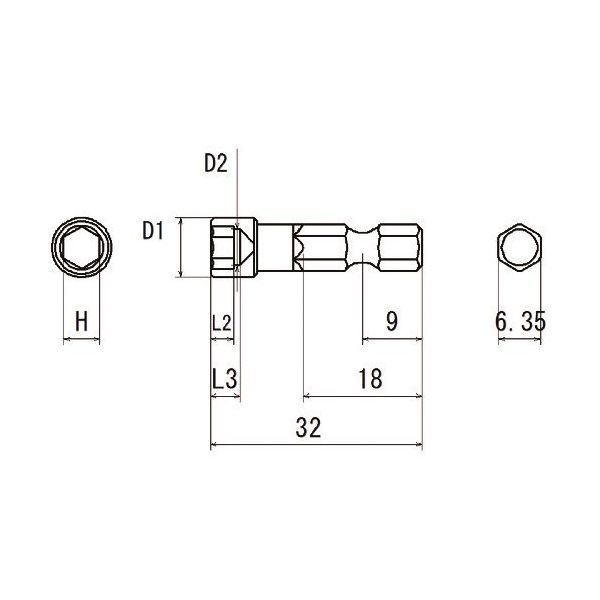近江精機 近江 六角6.35 溝9差込 コーナードライバー用 ボックスビット H8 全長32 V17B-H8-32 1セット(10本)（直送品）