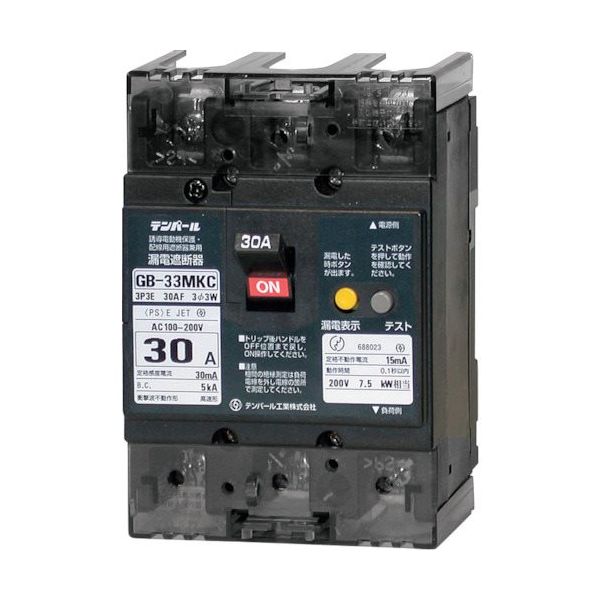 テンパール GBー33MKC 20A 30MA Kシリーズ(分電盤協約形サイズ)漏電遮断器 OC付 33MKC20030 1個（直送品）