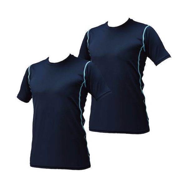 岡潮 超吸汗速乾・冷感シャツ コンプレッション半袖 ネイビー S お得な洗い替え2枚セット 20001-S-2 1式 520-9553（直送品）