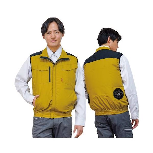 岡潮 空調ベスト(ウェアのみ)日本製生地使用 20224 ゴールド×ブラック4L 20224N-4L 1着 536-0582（直送品）