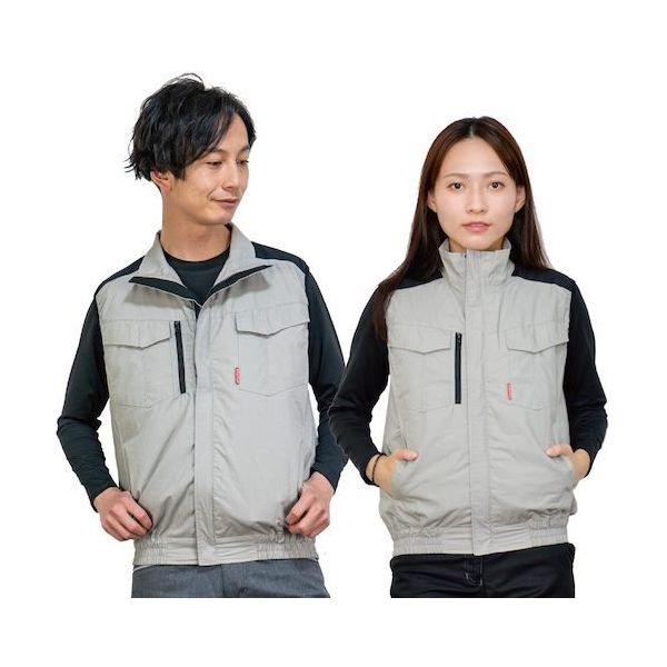 岡潮 空調ベスト(ウェアのみ)日本製生地使用 20225 ライトグレー×ブラックS 20225N-S 1着 536-2099（直送品）
