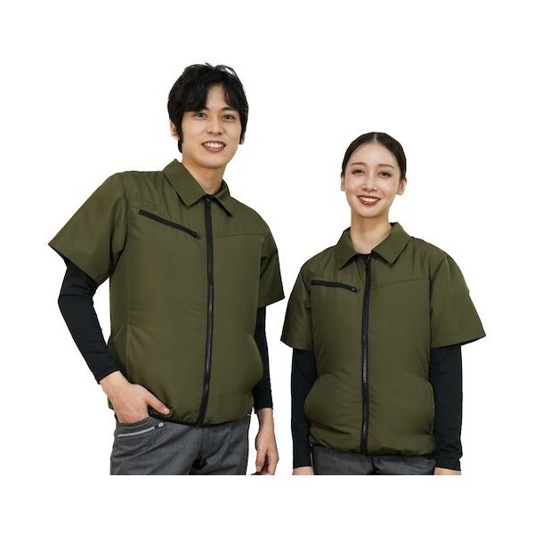 岡潮 空調半袖ブルゾン(ウェアのみ) 20304 アーミーグリーンLL 20304-LL 1着 535-8963（直送品）