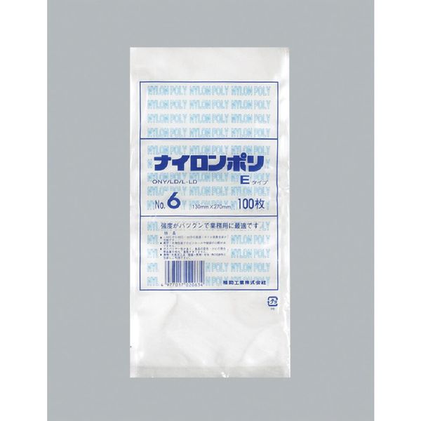 福助工業 福助 ナイロンポリ Eタイプ NO.6 0703052 1セット(3000枚:100枚×30袋) 481-3282（直送品）