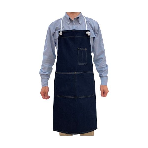 トーマセンイ デニムエプロン ロープ紐タイプ 男女兼用 インディゴブルー M 407-M 1枚 442-4564（直送品）