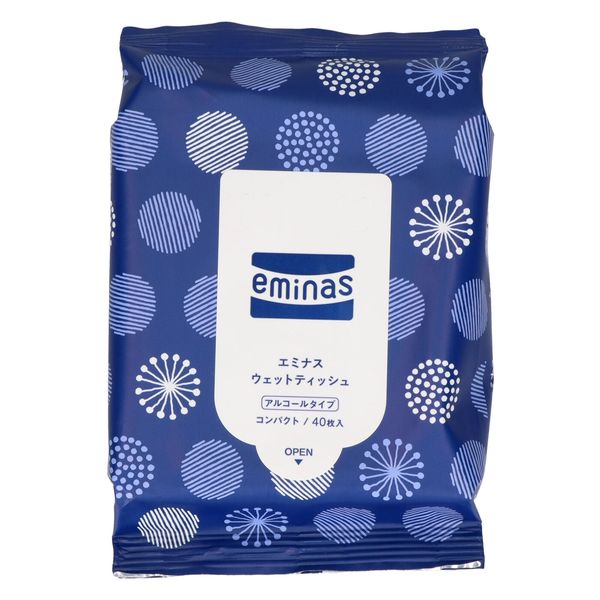 丸住製紙 エミナスウェットティッシュコンパクトアルコールインディゴ 4948258007388 1セット(40枚×8点)（直送品）