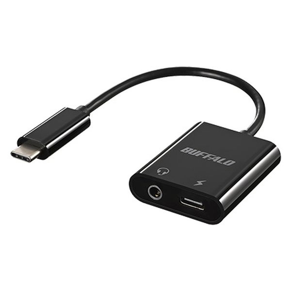 バッファロー  ＵＳＢ　ＴｙｐｅーＣ　ｔｏ　３．５ｍｍ＋ＰＤ給電　オーディオ変換アダプター　ブラック BSMPCPD350BK（直送品）