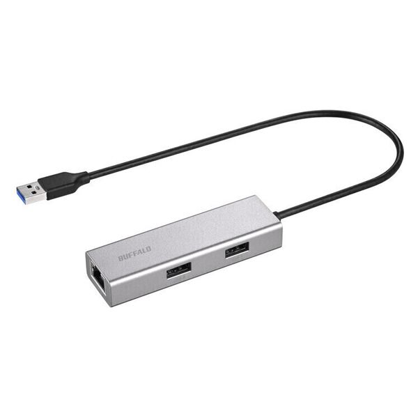 バッファロー 有線LANアダプター USB-A接続 Giga対応 ハブ付 シルバー LUD-U3-AU101SV 1個（直送品）