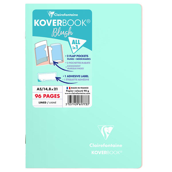 クレールフォンテーヌ ＫＯＶＥＲＢＯＯＫ　ＰＡＳＴＥＬ　ホチ留ノート　Ａ５　横罫 ミント 1冊（直送品）