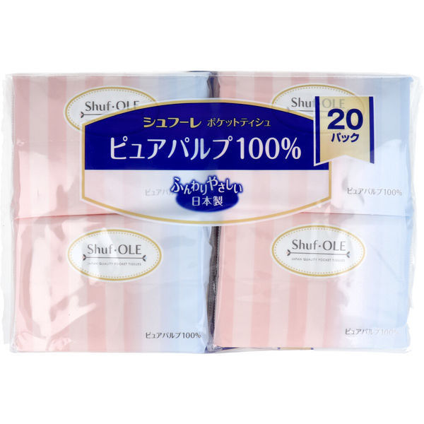【楽天カード分割】 シュフレー カルタス ピュアパルプ100% 20枚 ポケットティシュ ティッシュペーパー