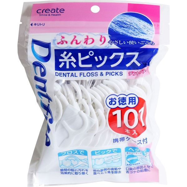 【高額売筋】 クリエイト デントファイン 糸ピックス ふんわり お徳用 101本 清拭・洗浄介助