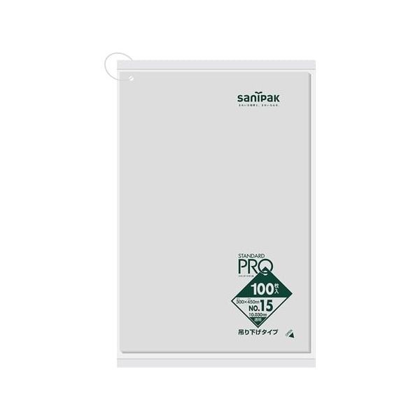 日本サニパック 規格ポリ袋 LDPE No.15 吊下げ 100枚×20冊入 L15H 1ケース(2000枚) 65-8128-32（直送品）