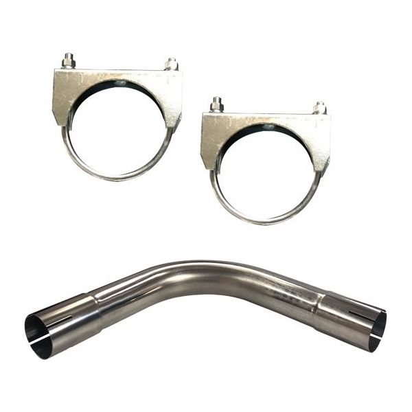 90度曲げパイプ 両側差し込みタイプ(L型・ステンレス製SUS304#400仕上)鉄製クランプ2個付 54mm 55mm DD-054 1本（直送品）
