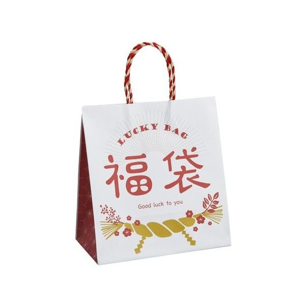 アズワン 福袋手提げ紙袋 しめ飾り おしゃれ 26×15×28cm 50枚入 67-8945-25 1個(50枚)（直送品）