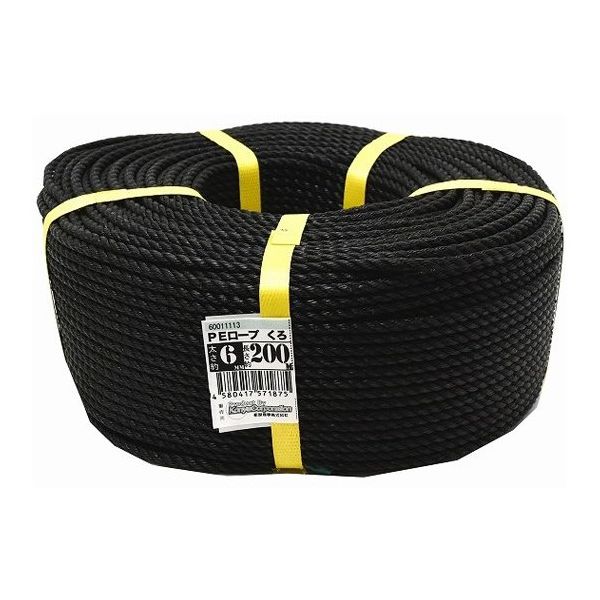 紺屋商事 PEロープ 6mm×200m 黒 00020013 1巻 65-9613-23（直送品）
