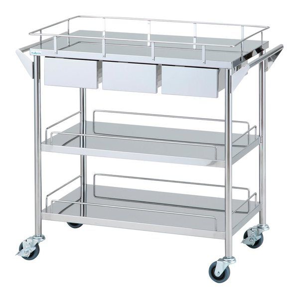 アズワン ステンレスグリーンカート(静音タイプ)3段 引出付(3個)870×450×835mm SW-3HS 1個 3-4088-12（直送品）