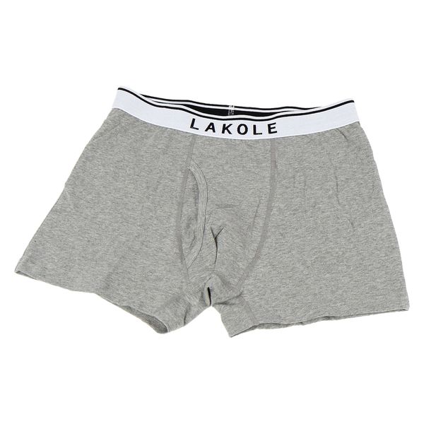 メンズ コットンロゴ無地ボクサーパンツ 杢グレー L LAKOLE