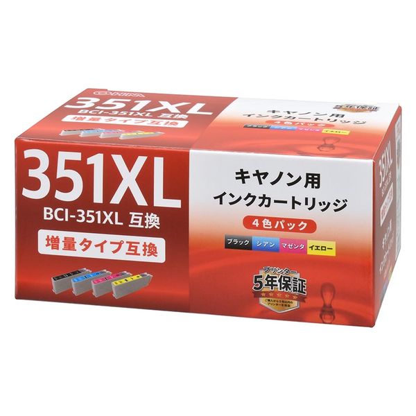 オーム電機 キヤノン互換インク BCI-351XL 増量タイプ 4色パック 01-7788 1個（直送品） - アスクル