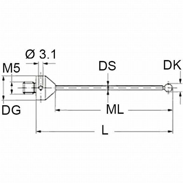 レニショー ストレートスタイラス ネジ径1 Φ0.5mm 0.5軸0.3球 【Aー5555ー1157】 A-5555-1157 1本（直送品） 22,206円