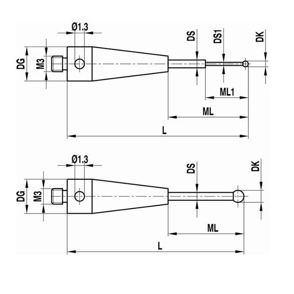 レニショー ストレートスタイラス ネジ径0.8 Φ1mm 1軸30球 【Aー5004ー3427】 A-5004-3427 1本（直送品） 22,206円