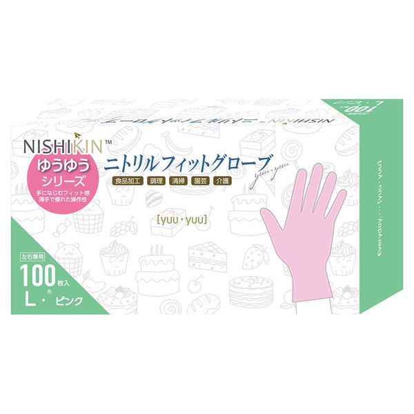 錦尚金 NISHIKIN ゆうゆうニトリルフィットグローブ L ピンク 100枚 4582559944791 1箱(10個入)（直送品）