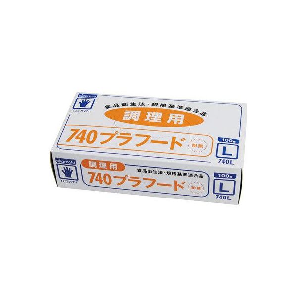 オカモト 手袋 プラフード 粉無 ホワイト 740L 100入 4547691653697 1箱(100枚入)（直送品）