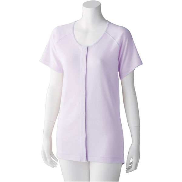 ケアファッション 3分袖ワンタッチシャツ(2枚組) 綿100% 抗菌防臭 婦人用 LV M 9800321 1組（直送品）