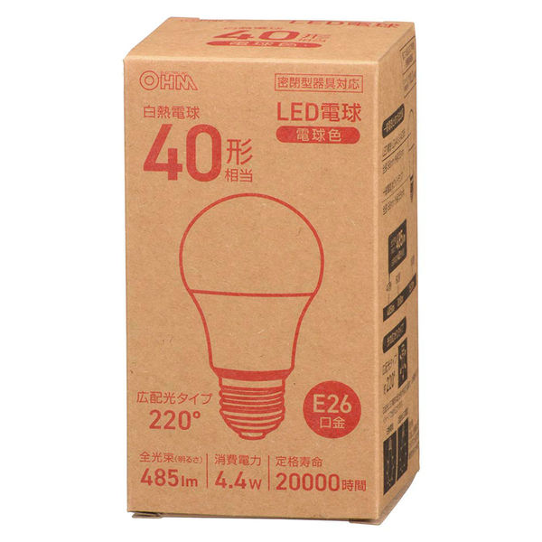 オーム電機 LED電球 E26 40形相当 電球色 06-3151 1個