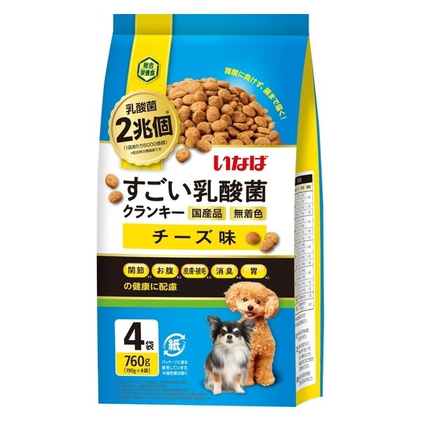 いなば すごい乳酸菌クランキー 総合栄養食 チーズ味（190g×4袋入）国産 1袋 ドッグフード - アスクル