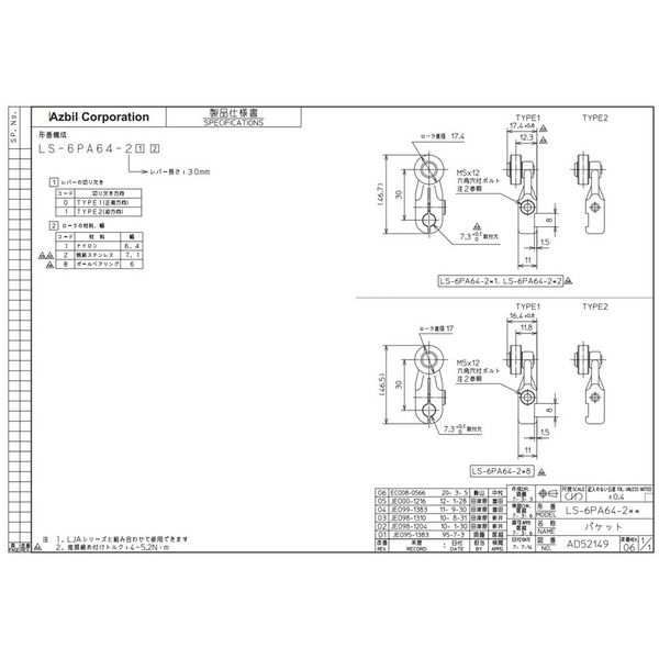 アズビル リミットスイッチ LSー6PA64ー202 1セット(2個)(直送 アズビル リミットスイッチ LSー6PA64ー202 1セット(2個)(直送