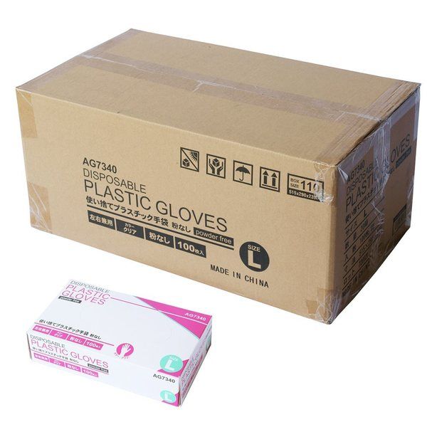小野商事 プラスチック手袋 パウダーフリー 100枚入×20箱 Lサイズ AG7340-20-L 1ケース(2000枚)（直送品）